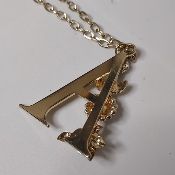 Letter A Decorative Pendant On Long 36 Inch Gold Tone Chain - Picture 8 of 10